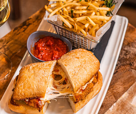 Filet Mignon sandwich with fries